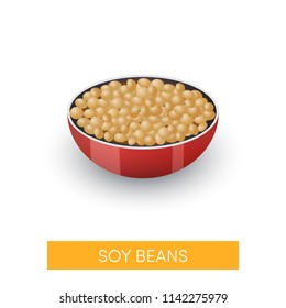 Soy beans in a bowl, vector icon