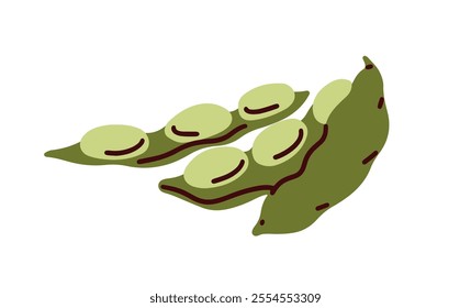 Soy beans in pods. Legume, green soybeans. Vegan food, edamame vegetable. Organic plant veg protein, natural healthy eating. Flat graphic vector illustration isolated on white background