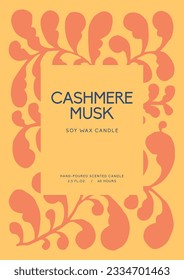 Soy candle vector label design template with groovy flowers background
