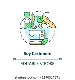 Soy cashmere concept icon. Vegan friendly. Biodegradable product. Soybean fabric idea thin line illustration. Isolated outline drawing. Editable stroke. Arial, Myriad Pro-Bold fonts used