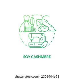 Soy cashmere green gradient concept icon. Vegan friendly. Sustainable textile. Biodegradable product. Soybean fabric idea thin line illustration. Isolated outline drawing. Myriad Pro-Bold font used
