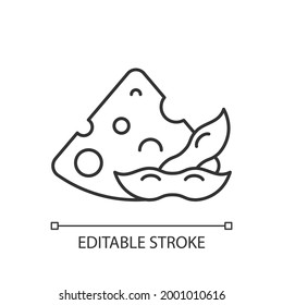 Soy cheese linear icon. Natural cheese types. Healthy product made from soybeans. Thin line customizable illustration. Contour symbol. Vector isolated outline drawing. Editable stroke