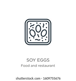 Soy eggs icon. Thin linear soy eggs outline icon isolated on white background from food and restaurant collection. Line vector sign, symbol for web and mobile