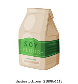 Soy Flour Package as Natural and Organic Product from Soybean Plant Vector Illustration
