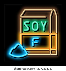 Sojamehl-Packung Neon-Leuchtzeichen Vektor. Leuchtendes Symbol Sojamehl-Packungszeichen. transparente Symbolillustration