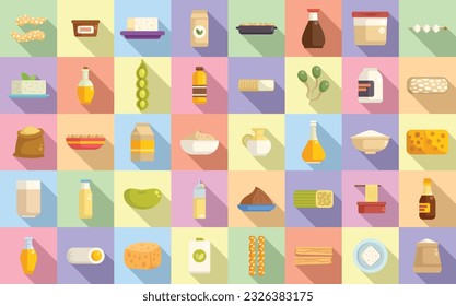 Soy food icons set flat vector. Drink food. Cook plant