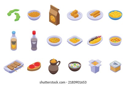 Soy food icons set isometric vector. Milk soya. Vegan drink