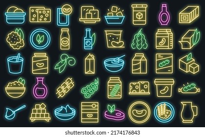 Soy food icons set outline vector. Milk soya. Drink food vector neon