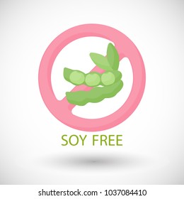 Soy free flat vector icon, food intolerance flat design. Food, healthy eating, allergy diet object with round shadow isolated on the white background, cute vector illustration with reflections