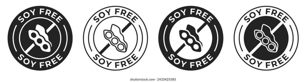 Soy free label. Soybeans free icon. No allergen vector illustration for product packaging logo, sign, symbol or emblem. Zero soy badge isolated.