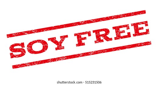 Soy Free watermark stamp. Text caption between parallel lines with grunge design style. Rubber seal stamp with dirty texture. Vector red color ink imprint on a white background.