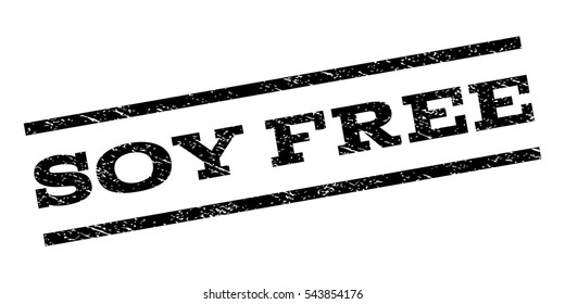 Soy Free watermark stamp. Text caption between parallel lines with grunge design style. Rubber seal stamp with scratched texture. Vector black color ink imprint on a white background.