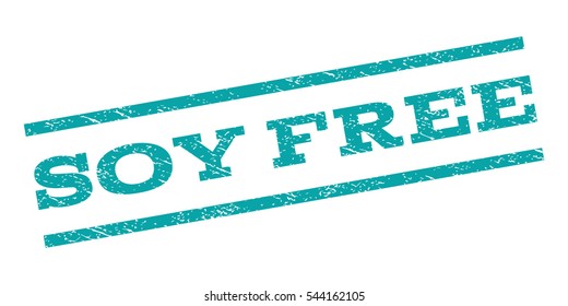 Soy Free watermark stamp. Text caption between parallel lines with grunge design style. Rubber seal stamp with scratched texture. Vector cyan color ink imprint on a white background.