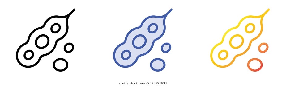 Icono de soja. Lineal, relleno azul y diseño de estilo degradado aislado sobre fondo blanco