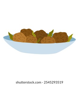 Producto cárnico de soja. Alternativa de proteína vegetal vegana, trozos de soja en el plato. Saludable comida vegetariana de soja, verduras y productos de soja. Ilustración vectorial plana aislada sobre fondo blanco