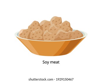 Soy meat, soya chunks, Textured or texturized vegetable protein. Soybean product - vector illustration isolated on white background.