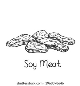 Soy Meat Stripes Outline Vector Icon. Drawingn Monochrome Illustration Of Soy Vegetarian Food.