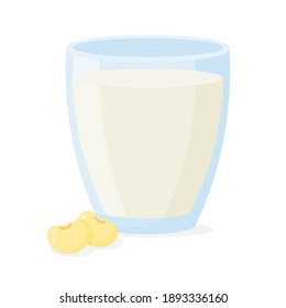Soy milk with soy beans poured into a clear glass for drinking in the morning. Health care concept