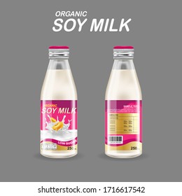 Soy Milk Bottle Vector Organic Packaging Template Background For Products.