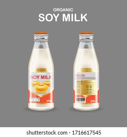Soy Milk Bottle Vector Organic Packaging Template Background for Products.