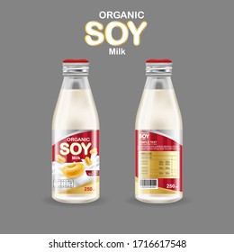 Soy Milk Bottle Vector Organic Packaging Template Background For Products.