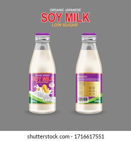 Soy Milk Bottle Vector Organic Packaging Template Background For Products.