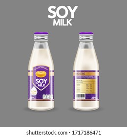 Soy Milk Bottle Vector Organic Packaging Template Background for Products.