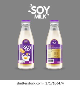 Soy Milk Bottle Vector Organic Packaging Template Background For Products.