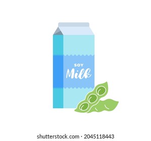 Soy Milk Cardboard Box. Vegetarian Lactose Free Drink Package. Healthy Vegan Soya Eco Dairy Beverage Carton Packaging. Isolated Flat Vector Eps Illustration