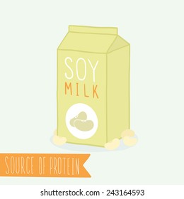 Soy Milk In A Carton Pack. Vector Hand Drawn Illustration 