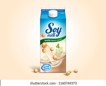 Soy milk carton package design in 3d illustration
