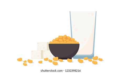 Soy milk cartoon vector. soy bean vector. free space for text. copy space.
tofu vector.