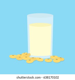 soy milk in glass and soybean. healthy food. vector illustration