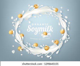 Soy Milk Illustration, Soy Milk Pouring Down On Beans In 3d Illustration.