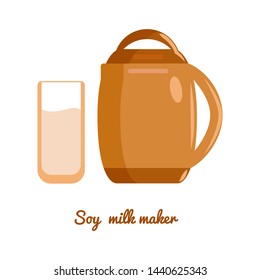 Soy milk maker and glass of soy milk. Vector illustration.