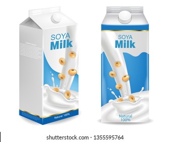 Soy milk mock up isolated Vector realistic. Milk box product placement. Label designs