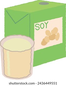 Soy milk in a paper carton and soy milk in a glass