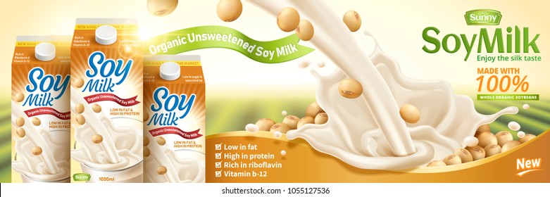 Soy Milk Pouring Down On Beans In 3d Illustration, Bokeh Green Field Background