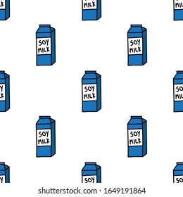 soy milk seamless doodle pattern, vector illustration 