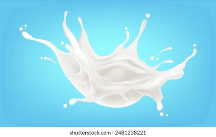 Soy milk splashing isolated on solid color background. Realistic vector in 3D elements. Food and drink concept.