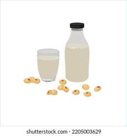 Soy milk for vegetarians in glasses and bottles. vector illustration design.