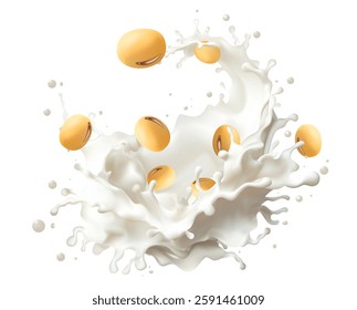 Soy milk yogurt splashing isolated background. Health concept. Realistic illustration. Can used for product design food products, Mesh gradient wes