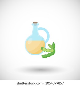 Soy oil flat vector icon. Flat design of food, healthy eating objects, soy product with round shadow isolated on the white background, cute vector illustration with reflections