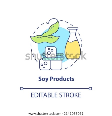 Soy products concept icon. Key bone health nutrients abstract idea thin line illustration. Replacing animal protein. Isolated outline drawing. Editable stroke. Arial, Myriad Pro-Bold fonts used