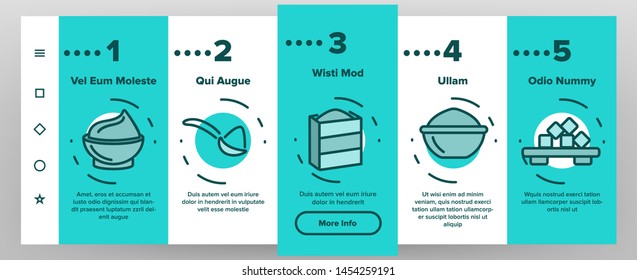 Soy Products, Food Linear Vector Onboarding Mobile App Page Screen. Vegetarian Soy Food Symbols Pack. Vegan Ingredients Pictograms Collection. Cooking Signs. Eco, Natural meat substitutes Illustration
