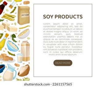 Soy products web banner. Vegan protein meal for healthy diet landing page, brochure template with space for text cartoon vector