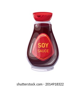 Salsa de soja en botella. Ilustración de color al estilo de las caricaturas.