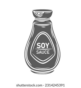 Soy sauce bottle glyph icon vector illustration. Stamp of container with shoyu, glass packaging with salty sauce, label and cap, Japanese and Thai product for cooking and seasoning traditional food