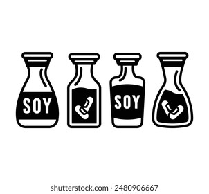 soy sauce bottle product icons symbol vector design illustration black white color set