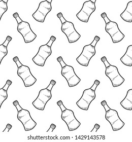 Soy sauce bottle. Vector concept in doodle and sketch style. Hand drawn illustration for printing on T-shirts, postcards. Seamless pattern for textile, paper wrap.